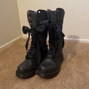 Doc Marten Triumph Knee High Boot with Pink Plaid Interior